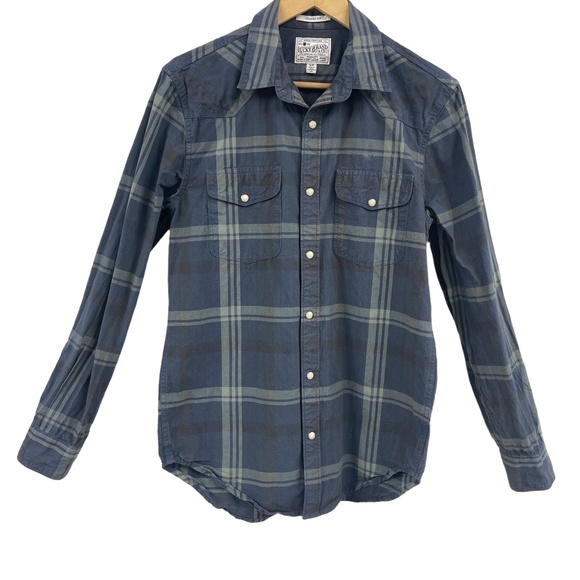 Lucky‎ Brand Blue Plaid Snap Button Western Shirt Mens Size Small 100% Cotton - Picture 1 of 12